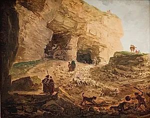 Stenbrud med en fårehjord by Hubert Robert
