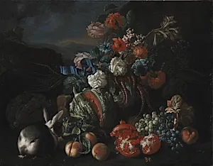 Stenfundament med blomster og frugt by Franz Werner Tamm