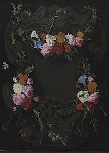 Stenkartouche med blomsterguirlande by Daniël Seghers