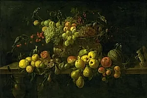 Stilleben med frugter på et bord by Adriaen van Utrecht