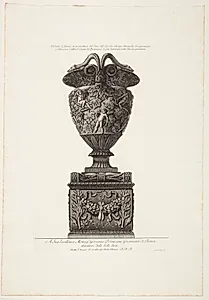 Stor marmorvase med putti og vinløv, fundet i Hadrians Villa i 1769. Set fra siden by Giovanni Battista Piranesi