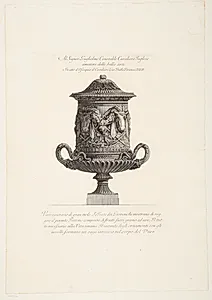 Stor urne dekoreret med oksehoveder og frugtguirlander by Giovanni Battista Piranesi
