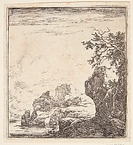 Store træer ved en flodbred by Herman Naiwincx