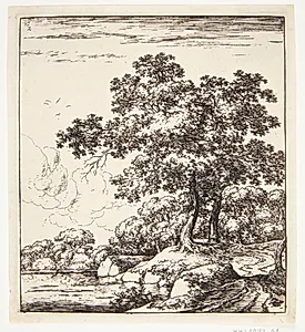 Store træer ved en flodbred by Herman Naiwincx
