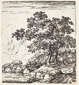 Store træer ved en flodbred by Herman Naiwincx
