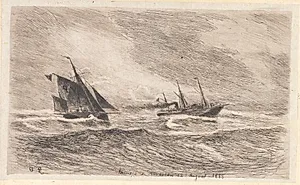 Storm i Nordsøen. Arcturus får lods by Carl Locher