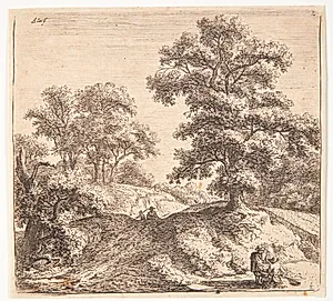 Stort egetræ på en landevej by Anthonie Waterloo