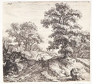 Stort egetræ på en landevej by Anthonie Waterloo