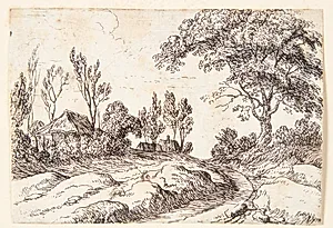 Stort træ ved en vej by Lodewijk de Vadder