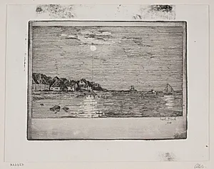 Strandparti ved Hellebæk. Måneskin by Carl Bloch