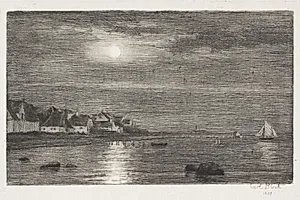 Strandparti ved Hellebæk. Måneskin by Carl Bloch