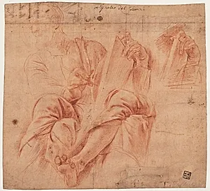 Studie af apostlen Markus skrivende, samt detailstudie af hånden, der holder bogen by Tanzio da Varallo