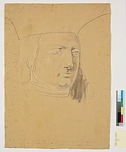 Studie af Christian I's hoved på Christian I ophøjer Holsten til Hertugdømme by Nicolai Abildgaard
