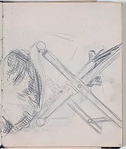 Studie af en rygvendt mand siddende i en klapstol by Niels Larsen Stevns