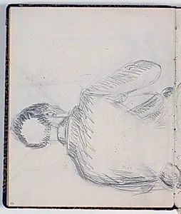 Studie af en rygvendt mand siddende i en klapstol by Niels Larsen Stevns