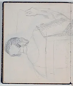 Studie af en rygvendt mand siddende i en stol by Niels Larsen Stevns