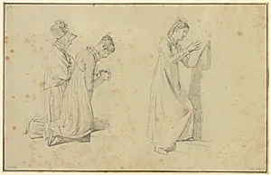 Studie af en stående og to knælende kvindefigurer by C.W. Eckersberg