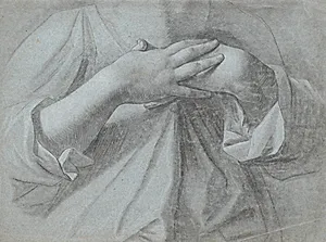 Studie af et par hænder, korslagt over brystet by Jens Juel