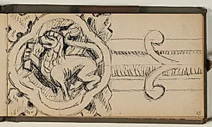 Studie af firpas for enden af korsarm på Egebjerg-krucifixet. Firpasset viser løven, Markus' evangelistsymbol by Niels Larsen Stevns