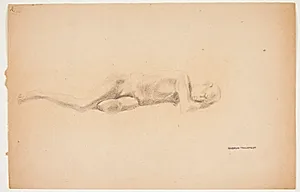 Studie af gipsafstøbning fra Pompeji. Liggende mand