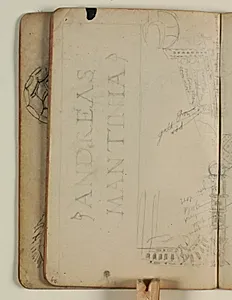 Studie af indskriftstavle betegnet: "Andreas Mantinia", samt studier af ornamentik by Niels Larsen Stevns