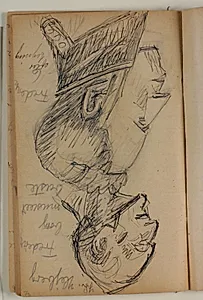 Studie af J. L. Heiberg efter portrætbuste på Frederiksborg og af Frederik VI efter tegning på Frederiksborg by Niels Larsen Stevns