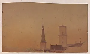 Studie af kirketårne på Petri Kirke og Vor Frue Kirke by Vilhelm Petersen