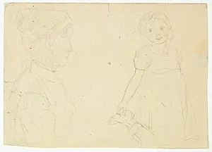 Studie af kunstneren hustru og datter by Peter Hansen
