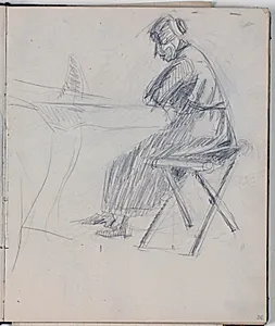 Studie af kvinde, der sidder ved et bord by Niels Larsen Stevns
