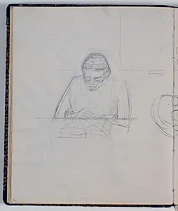 Studie af læsende kvinde ved et bord by Niels Larsen Stevns
