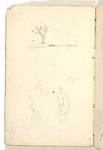 Studie af liggende hund og to figurer by Martinus Rørbye