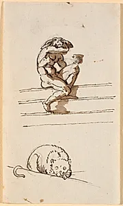Studie af Lucius med æselhoved. Nedenfor studie til katten i Simo betror sig til Sosia by Nicolai Abildgaard