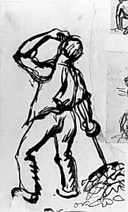 Studie af mand, der river blade sammen by Emile Othon Friesz