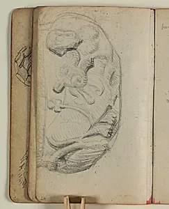 Studie af romansk skulptur (døbefont?) by Niels Larsen Stevns