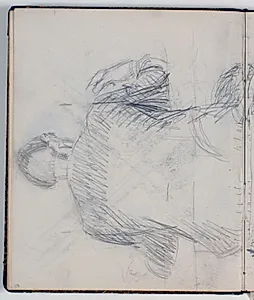 Studie af rygvendt mand siddende i en klapstol by Niels Larsen Stevns