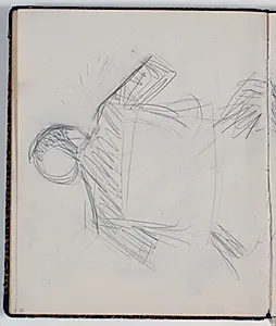 Studie af rygvendt mand siddende i en klapstol by Niels Larsen Stevns