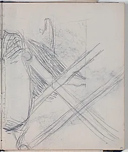 Studie af rygvendt mand siddende i en klapstol by Niels Larsen Stevns