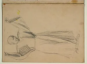 Studie af stående apostel frontal, med løftede arme. Ikke anvendt figur til Himmelfarten by Niels Larsen Stevns