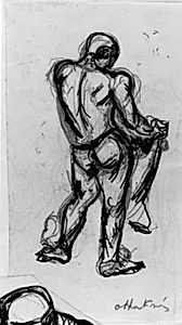 Studie af stående, rygvendt mand med en sæk by Emile Othon Friesz