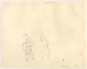 Studie af to figurer i regnvejr. by C.W. Eckersberg