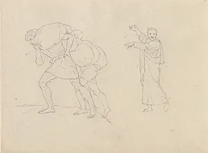 Studie af to mænd, belæsset med byrder på vej op ad et bjerg by C.W. Eckersberg