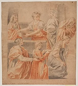 Studie efter Guido Renis freske i Cappella dell' Annunciazione, Palazzo Quirinale, Rom. (Marias fødsel, venstre side) by Hendrik Krock