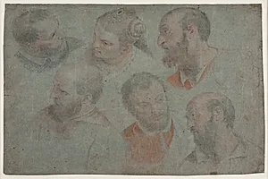 Studie med syv hoveder efter Veronese: Brylluppet i Kana by Hendrik Krock