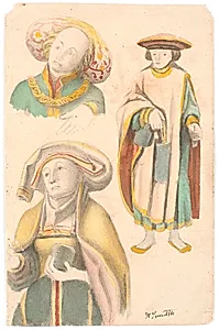 Studie med tre figurer efter altertavlen i Estvad kirke, Ringkøbing amt by Hans Smidth