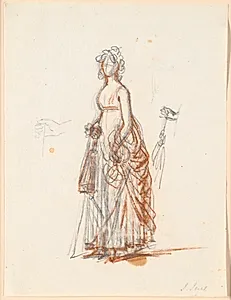 Studie til det Rybergske familiebillede; Fru Rybergs figur og højre hånd med en parasol by Jens Juel