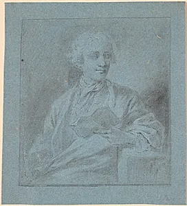 Studie til et portræt af en siddende ung mand med et stykke papir i hånden. Halvfigur en face by Jens Juel
