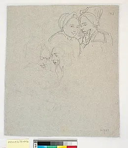 Studie til to af de sladrende madammer på maleriet af "Barselsstuen" by Wilhelm Marstrand