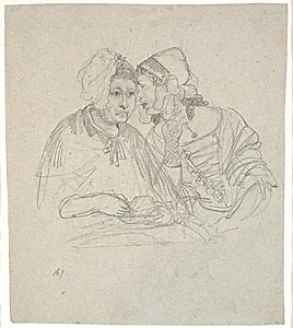 Studie til to af de sladrende madammer på maleriet af "Barselsstuen" by Wilhelm Marstrand