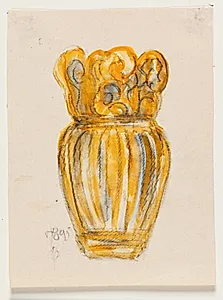 Studie til vase med gulstribet dekoration
