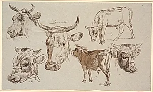 Studieblad fra Vognserup. Studier af kohove-der, tyrekalve og disses hoveder by Johan Thomas Lundbye